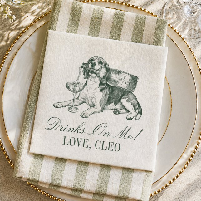 Preppy-Sagegrüner Beagle-Champagner-Hochzeit Serviette (Preppy Sage Green Beagle Champagne Wedding Napkins)