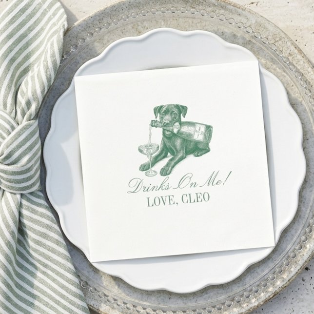 Preppy-Sagegrüner Labrador Champagner-Hochzeit Serviette (Preppy Sage Green Labrador Champagne Wedding Napkins)