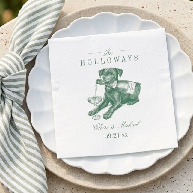 Preppy-Sagegrüner Labrador-Champagner-Hochzeit Serviette (Preppy Sage Green Labrador Champagne Wedding Napkins)