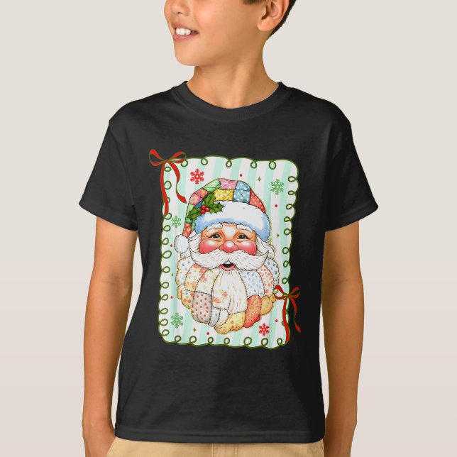 Preppy Santa Claus Christmas Patchwork Santa Xmas  T-Shirt (Vorderseite)