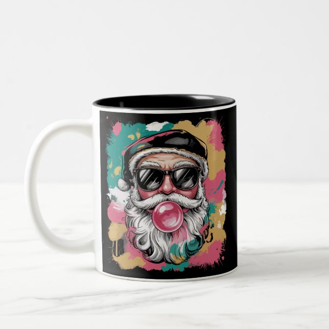 Preppy Santa Coquette Weihnachts-Glitzer Giro Pink Zweifarbige Tasse (Links)