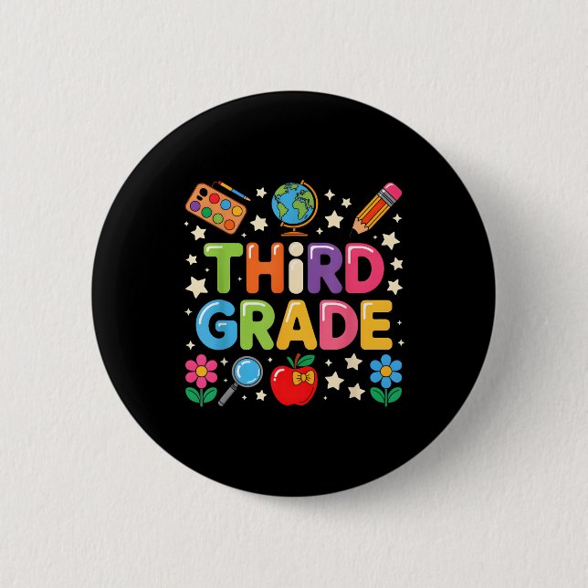 Preppy-Schulanfang dritte Klasse 3. Klasse Lehrer Button (Vorderseite)