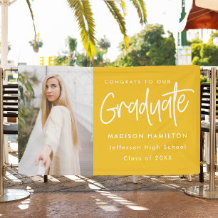 Preppy Script Yellow Foto Graduation Banner