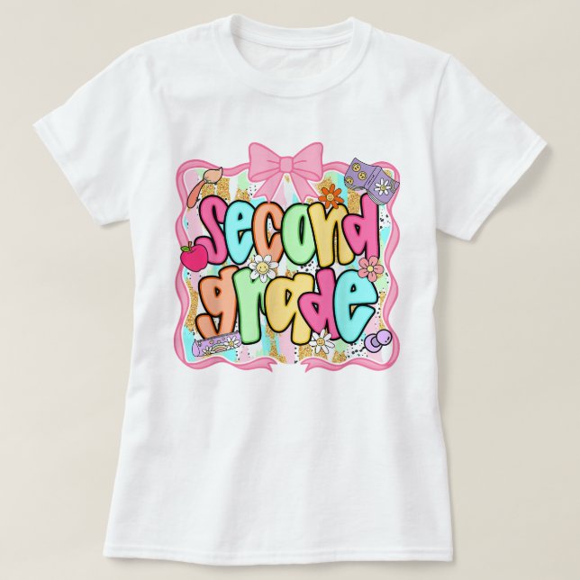 Preppy Second Grade 2nd Grade Teachers Girls T-Shirt (Design vorne)