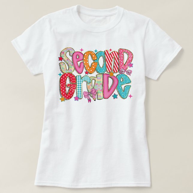 Preppy Second Grade 2nd Grade Teachers Girls T-Shirt (Design vorne)