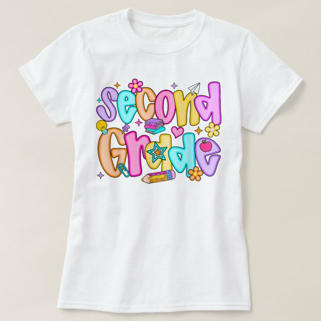 Preppy Second Grade 2nd Grade Teachers Girls T-Shirt (Design vorne)