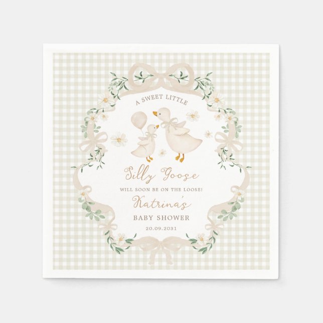 Preppy Silly Goose Neutrale Blumen-Baby-Party Serviette (Vorderseite)