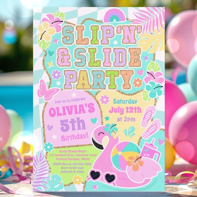 Preppy Slide N Slide Party Niedlich Girly Pool Geb Einladung (Von Creator hochgeladen)