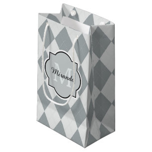 Preppy Softgrau Argyle Mädchen-Monogramm und Name Kleine Geschenktüte
