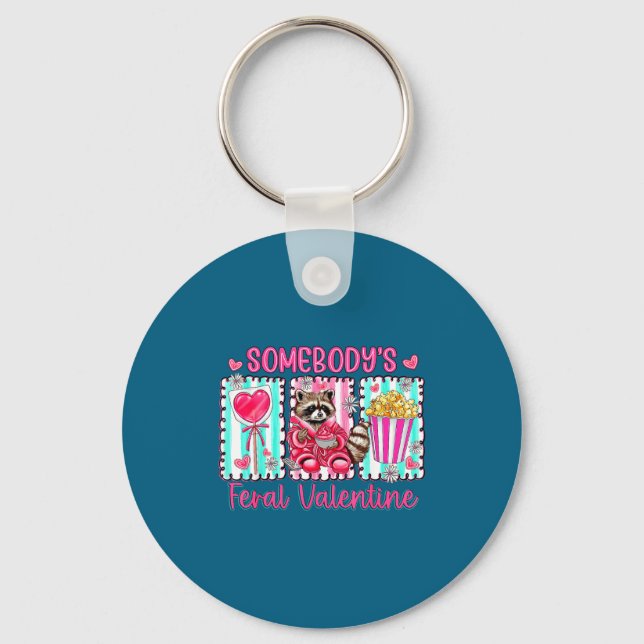 Preppy Somebody's Feral Valentine Raccoon Valentin Schlüsselanhänger (Vorderseite)