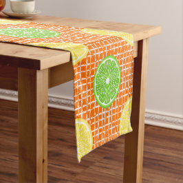 Preppy Sommer Citrus Lemon Lime auf Orange Bamboo Kurzer Tischläufer