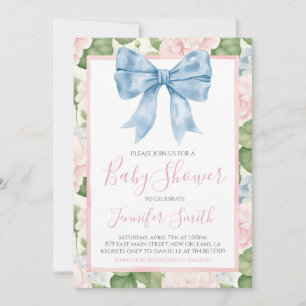 Preppy Southern Blue Bow Girl Baby Dusche Einladung