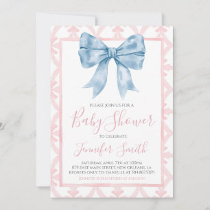 Preppy Southern Blue Bow Girl Baby Dusche Einladung