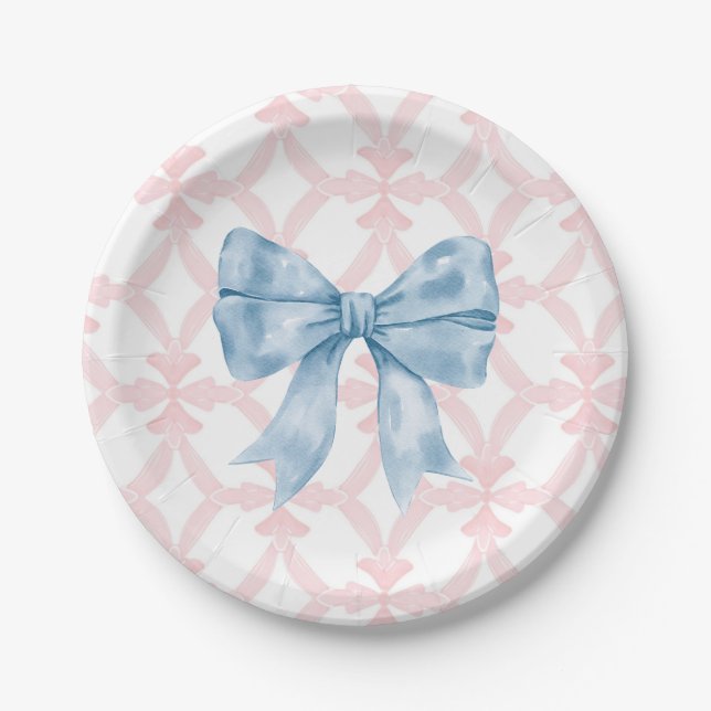 Preppy Southern Blue Bow Girl Baby Dusche Pappteller (Vorderseite)