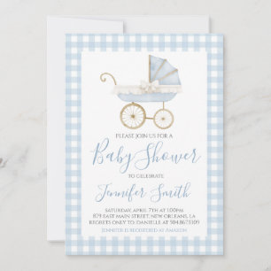 Preppy Southern Blue Boy Carriage Baby Shooter Einladung