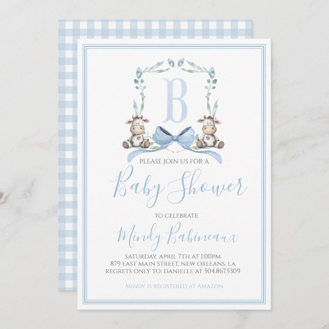 Preppy Southern Blue Boy Cow Baby Dusche Einladung (Von Creator hochgeladen)