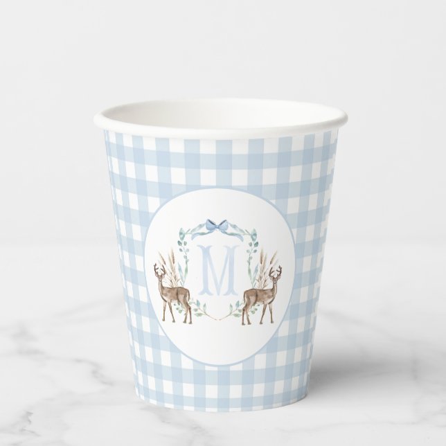 Preppy Southern Blue Boy Deer Baby Dusche Pappbecher (Vorderseite)