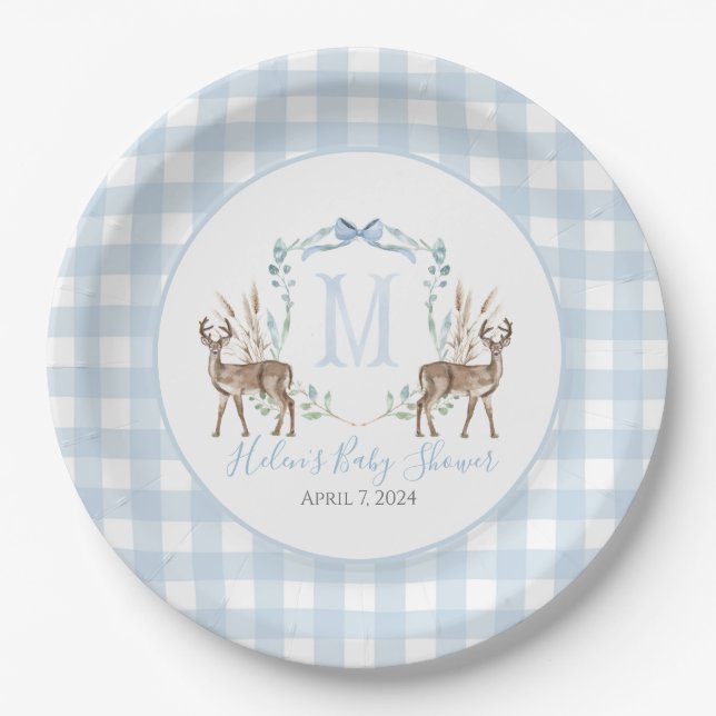 Preppy Southern Blue Boy Deer Baby Dusche Pappteller (Vorderseite)
