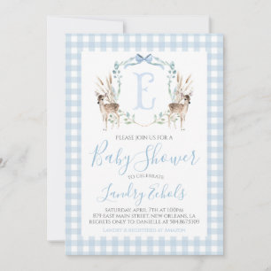 Preppy Southern Blue Boy Deer Hunter Baby Dusche Einladung