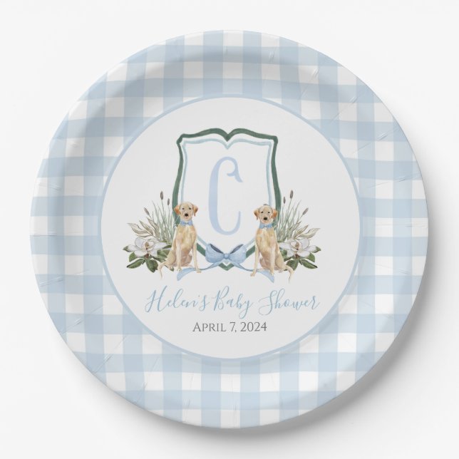 Preppy Southern Blue Boy Dog Baby Dusche Pappteller (Vorderseite)