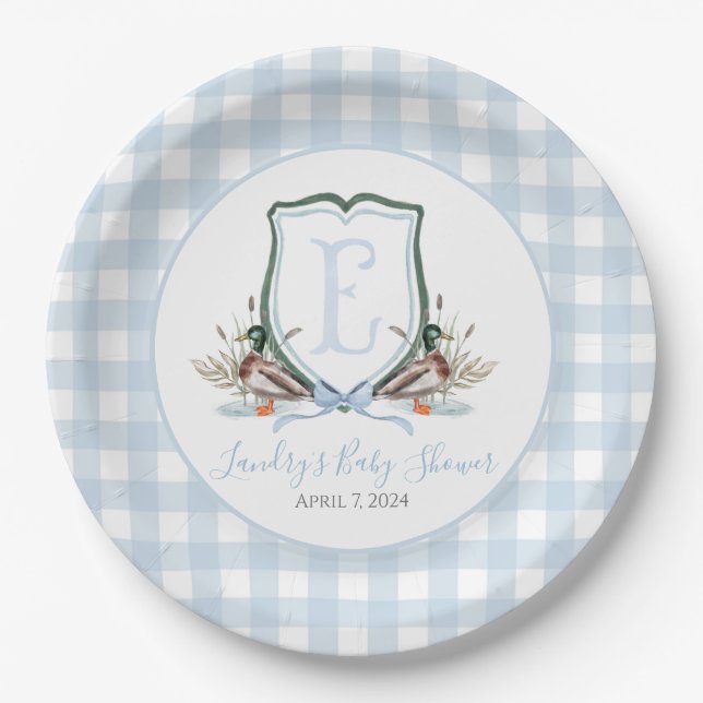 Preppy Southern Blue Boy Duck Baby Duck Pappteller (Vorderseite)