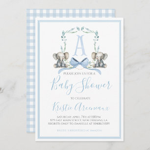 Preppy Southern Blue Boy Elephant Baby Dusche Einladung