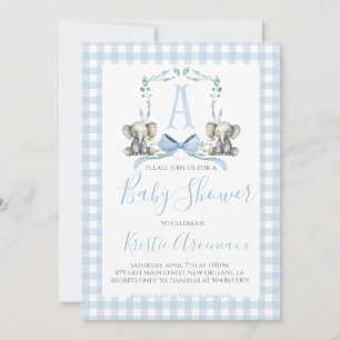 Preppy Southern Blue Boy Elephant Baby Dusche Einladung