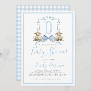Preppy Southern Blue Boy Lamb Baby Dusche Einladung