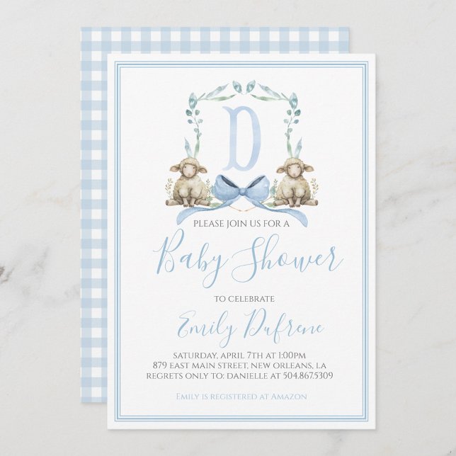 Preppy Southern Blue Boy Lamb Baby Dusche Einladung (Von Creator hochgeladen)