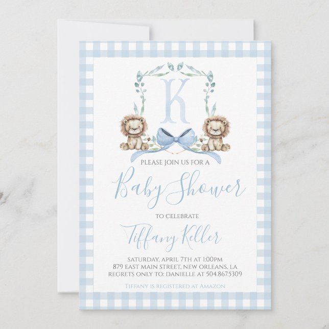 Preppy Southern Blue Boy Lion Baby Dusche Einladung (Von Creator hochgeladen)