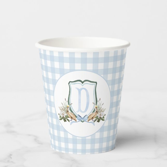 Preppy Southern Blue Boy Pelican Baby Dusche Pappbecher (Vorderseite)