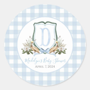 Preppy Southern Blue Boy Pelican Baby Dusche Runder Aufkleber