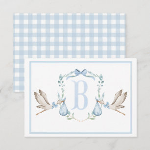 Preppy Southern Blue Boy Stork Baby Dusche Dankeskarte