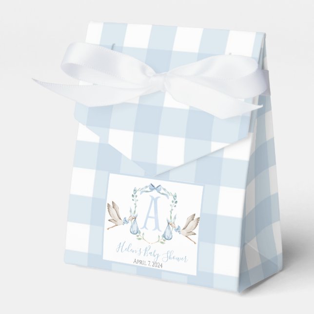 Preppy Southern Blue Boy Stork Baby Dusche Geschenkschachtel (Vorderseite)