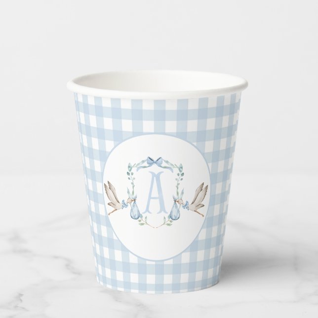 Preppy Southern Blue Boy Stork Baby Dusche Pappbecher (Vorderseite)