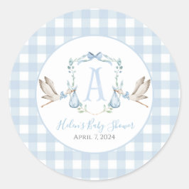 Preppy Southern Blue Boy Stork Baby Dusche Runder Aufkleber