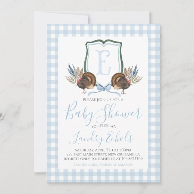 Preppy Southern Blue Boy Türkei Hunter Baby Showdu Einladung (Vorderseite)