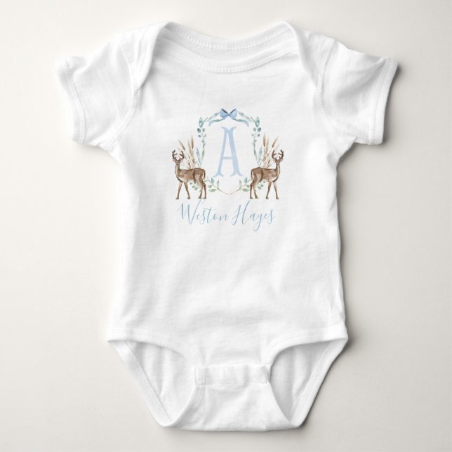 Preppy Southern Blue Deer Boy Baby Dusche Baby Strampler (Vorderseite)