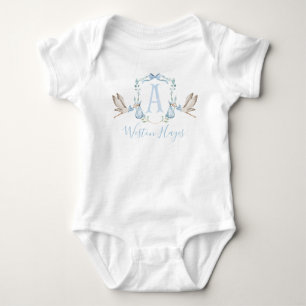 Preppy Southern Blue Stork Boy Baby Dusche Strampler