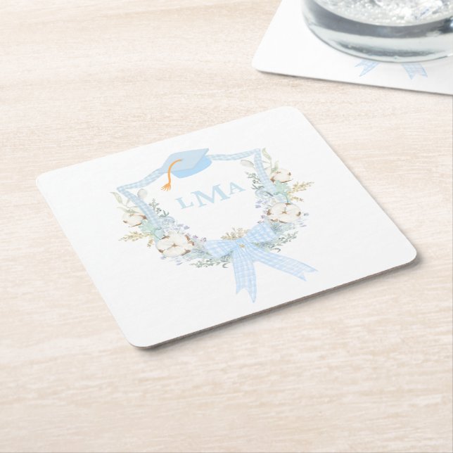 Preppy Southern Gingham Monogram Abschluss Rechteckiger Pappuntersetzer (angewinkelt)