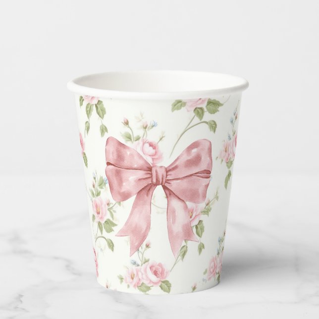 Preppy Southern Pink Bow Baby Dusche Pappbecher (Vorderseite)