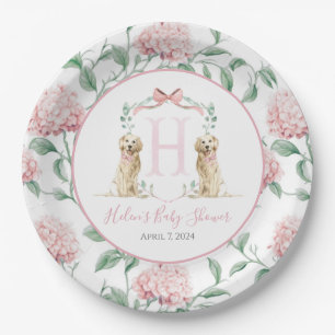 Preppy Southern Pink Girl Dog Babydusche Pappteller