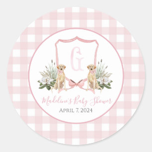 Preppy Southern Pink Girl Dog Babydusche Runder Aufkleber