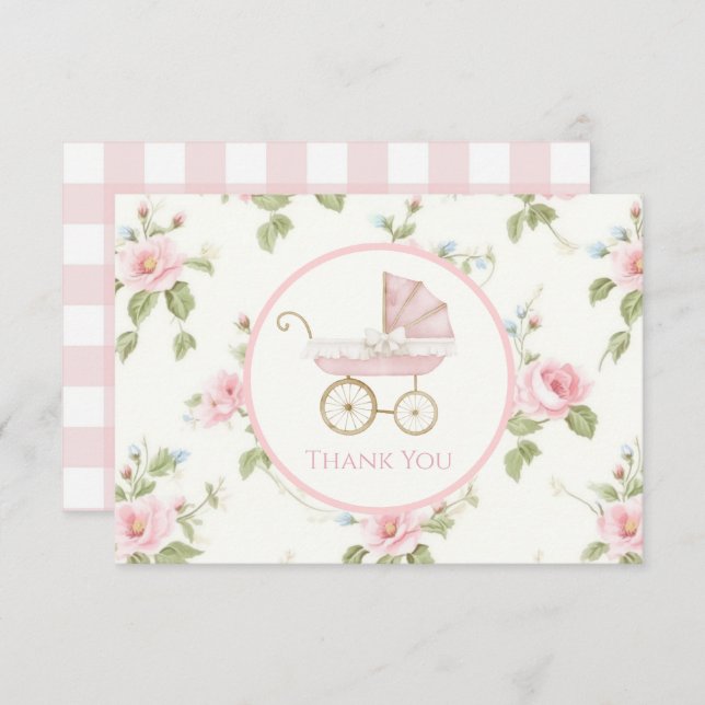 Preppy Southern Pink Girl Floral Danke Karte (Vorne/Hinten)