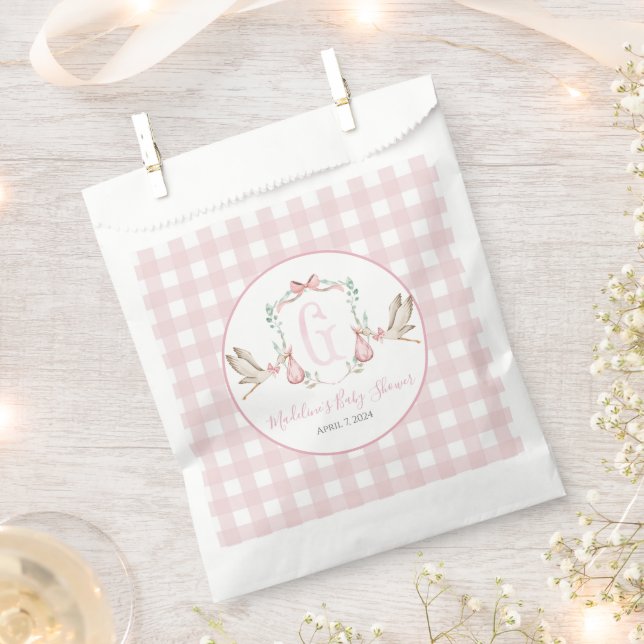 Preppy Southern Pink Girl Stork Baby Dusche Geschenktütchen (Ausgeschnitten)