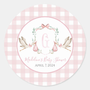 Preppy Southern Pink Girl Stork Baby Dusche Runder Aufkleber