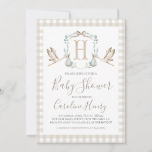 Preppy Southern Tan Stork Baby Shower Einladung