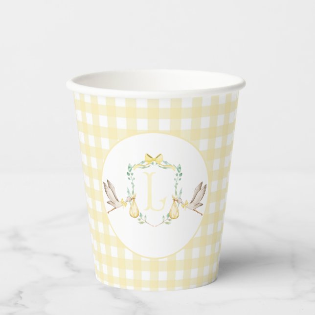 Preppy Southern Yellow Stork Baby Showroom Pappbecher (Vorderseite)