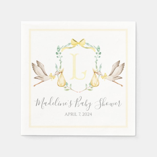 Preppy Southern Yellow Stork Baby Showroom Serviette (Vorderseite)