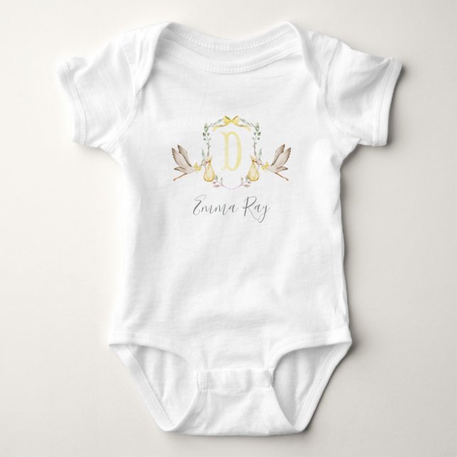 Preppy Southern Yellow Stork Girl Babydusche Baby Strampler (Vorderseite)
